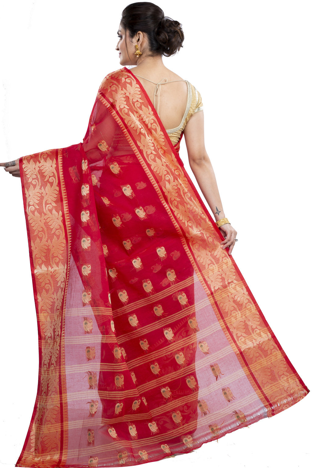 Red Pure Cotton HasFul Tant Saree (788)